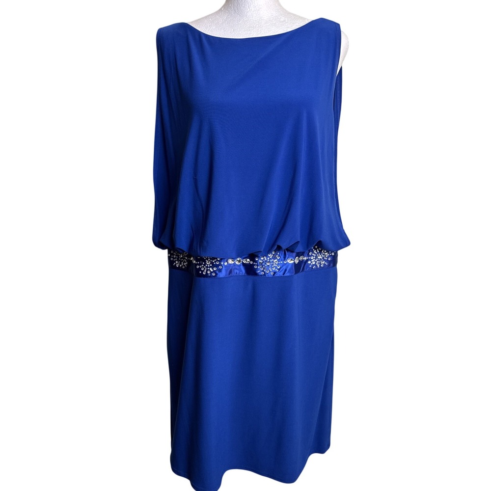 Scarlett Royal Blue Popover Embellished Waist Cocktail Dress 10 Rhinestone‎